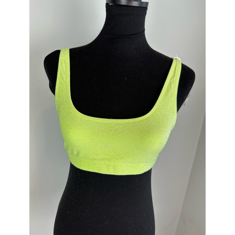 NEW w/FLAW Good American Electric Green Sparkle Swim Top - Size Medium
